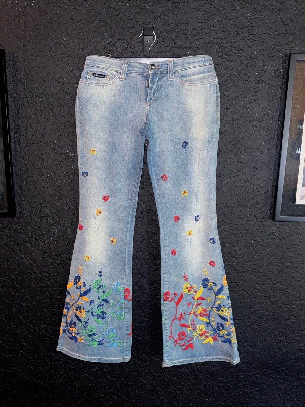 D&G Light Blue Embroidered Wide-Leg Jeans